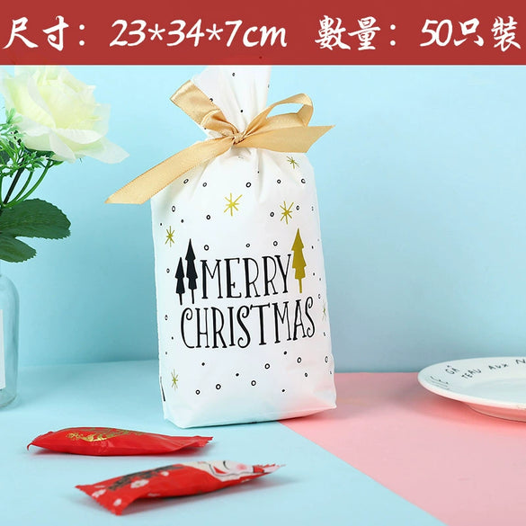 Ribbon Drawstring Gift Bag For Christmas And New Year Packaging Candy Paper Bag Biscuit Bundle Pocket Made Of Pe With Gravure Printing Craft For Casual Use