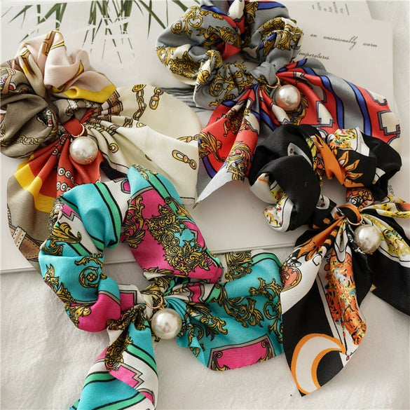 Ribbon Hair Ring Pearl Waist Tie Cloth Ring Large Bowel Rabbit Ear Style High Elasticity Seiko Fabric