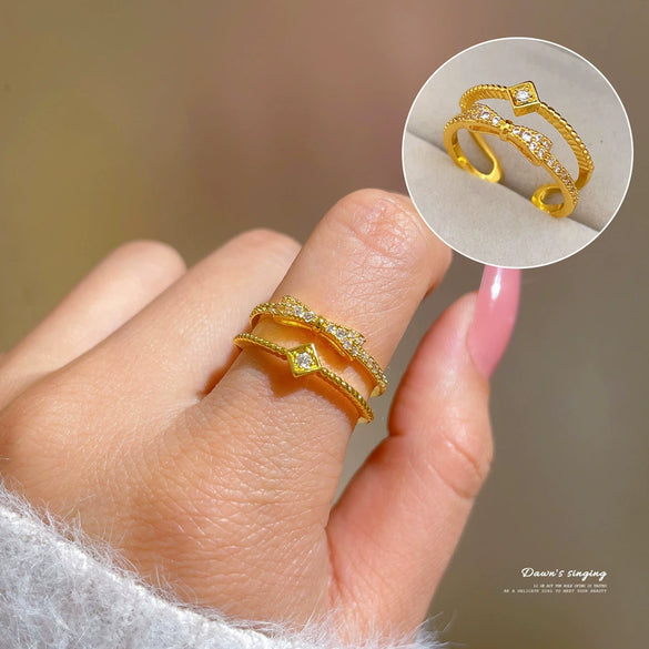 Ring Brass Geometric Crown Cartoon Style Real Gold Electroplated