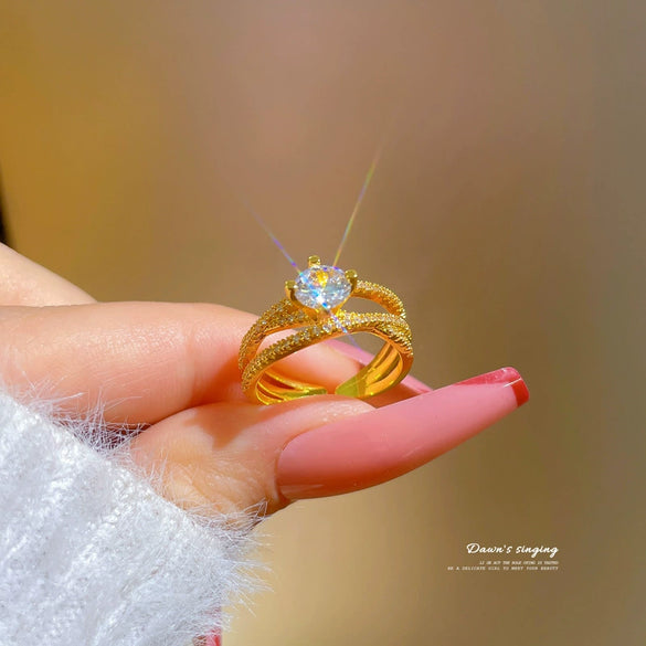 Ring Brass Geometric Crown Cartoon Style Real Gold Electroplated