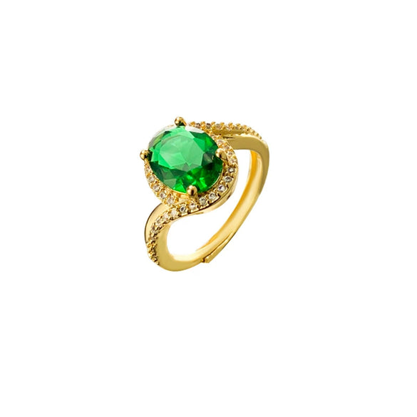 Ring Copper Geometric Diamondencrusted Emerald Electroplating Women's Fashion Opening Adjustable Jewelry