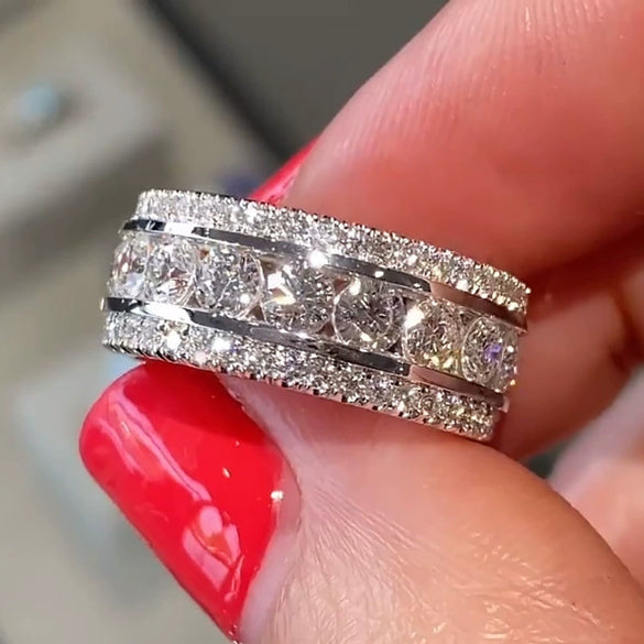 Ring Copper Geometric Inlaid Zircon Unisex Shiny Luxury Accessory
