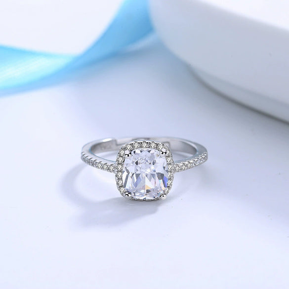 Ring Copper Inlaid Zircon Geometric Light Luxury Style Cube Sugar Design