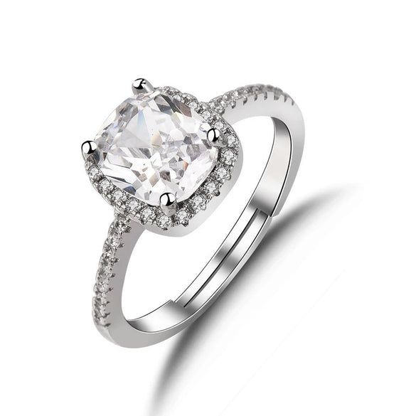 Ring Copper Inlaid Zircon Geometric Light Luxury Style Cube Sugar Design