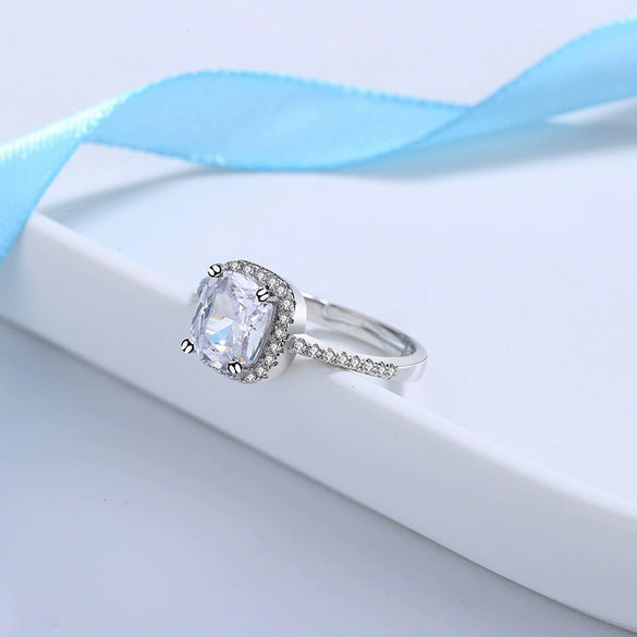 Ring Copper Inlaid Zircon Geometric Light Luxury Style Cube Sugar Design