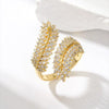 Ring Copper Inlaid Zircon Open Olive Branch Leaf Wheat Ear Style Unisex