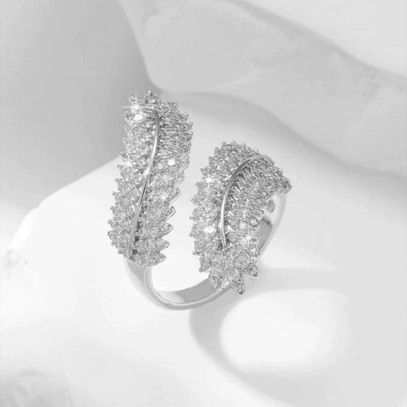 Ring Copper Inlaid Zircon Open Olive Branch Leaf Wheat Ear Style Unisex