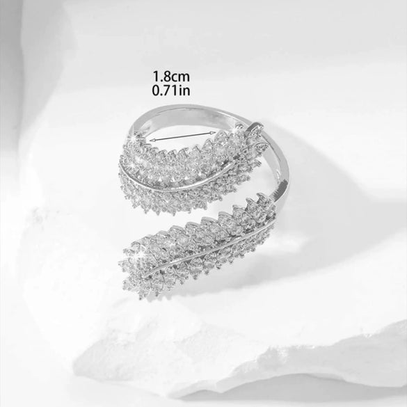 Ring Copper Inlaid Zircon Open Olive Branch Leaf Wheat Ear Style Unisex