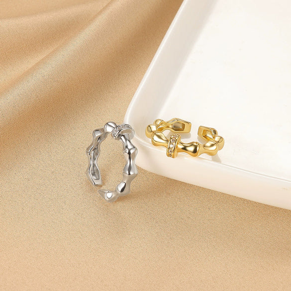 Ring Copper Microinlaid Zircon Geometric Star Ushaped Retro Electroplated For Women