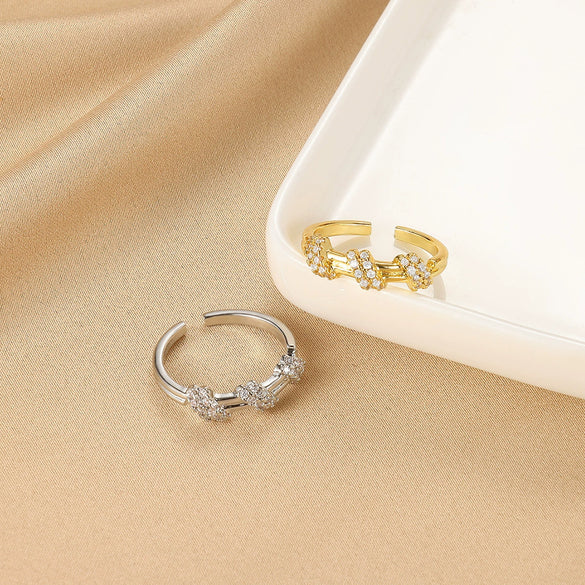 Ring Copper Microinlaid Zircon Geometric Star Ushaped Retro Electroplated For Women