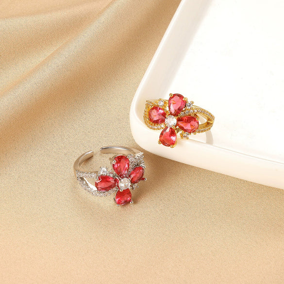 Ring Copper Microinlaid Zircon Geometric Star Ushaped Retro Electroplated For Women