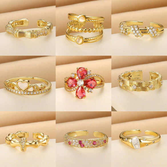 Ring Copper Microinlaid Zircon Geometric Star Ushaped Retro Electroplated For Women