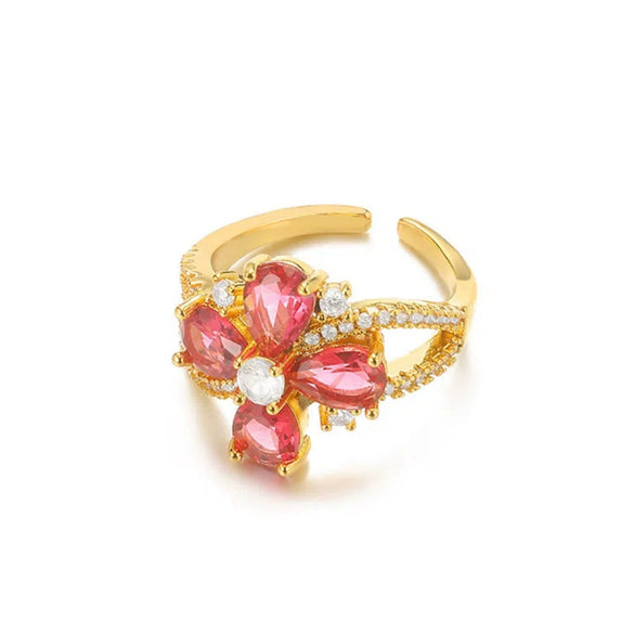 Ring Copper Microinlaid Zircon Geometric Star Ushaped Retro Electroplated For Women