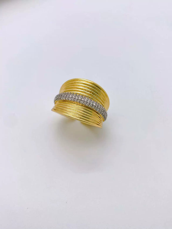 Ring Copper Plated Gold Diamond Zircon Geometric Fashion Design Electroplated