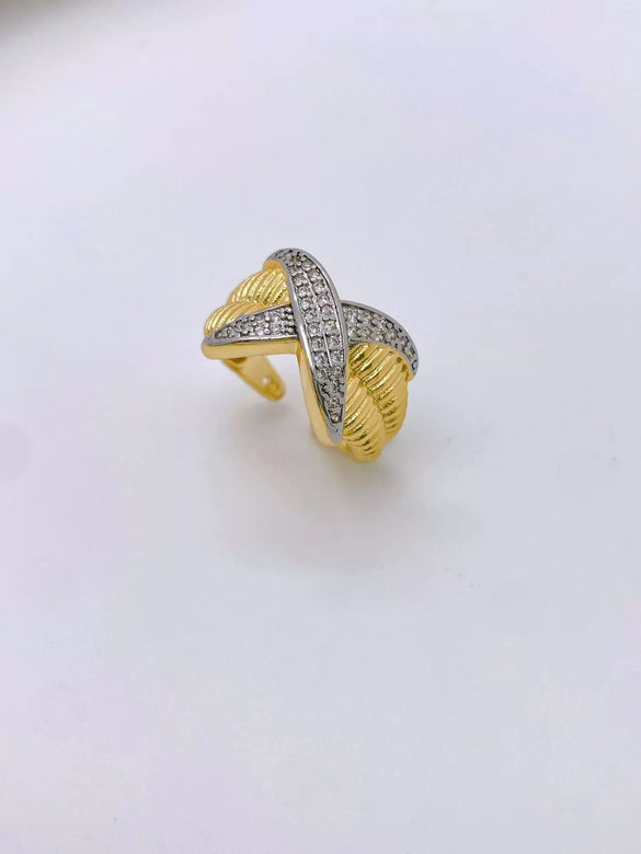 Ring Copper Plated Gold Diamond Zircon Geometric Fashion Design Electroplated