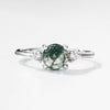 Ring Geometric Natural Green Moss Stone S925 Silver Inlaid Aquatic Agate Open Retro Style