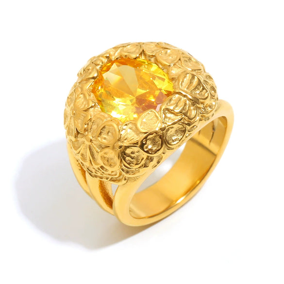 Ring Hand Jewelry Stainless Steel 18K Gold Plated Geometric Flower Zircon Electroplated