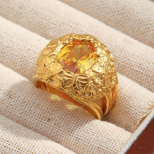 Ring Hand Jewelry Stainless Steel 18K Gold Plated Geometric Flower Zircon Electroplated