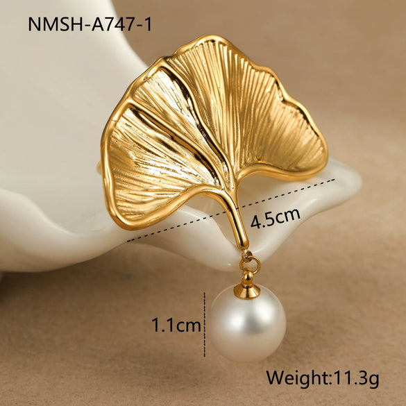 Ring Imitation Pearl Inlaid Titanium Steel Stainless Steel 18K Gold Plated Bow Design Light Luxury Style