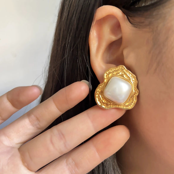 Ring Imitation Pearl Stainless Steel Heart Shape Electroplating Vintage Geometric Style