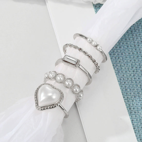 Ring Imitation Pearls Geometric Vintage Electroplating Peach Heart Design