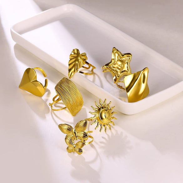 Ring Jewelry Stainless Steel Heartshaped Starfish Geometric Style Electroplating