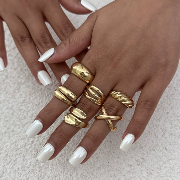 Ring Metal Geometric Electroplated Liquid Metal Pleated Irregular Cross Water Drop Hug Open Style For Women