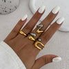 Ring Metal Geometric Electroplated Liquid Metal Pleated Irregular Cross Water Drop Hug Open Style For Women