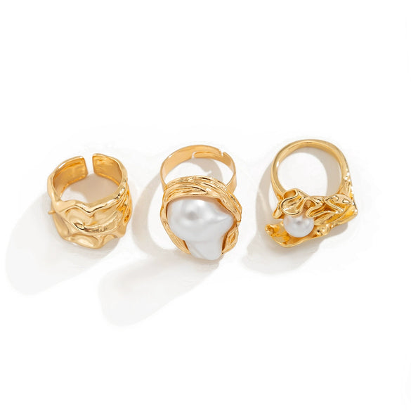 Ring Metal Geometric Electroplating Liquid Metal Pleated Baroque Pearl