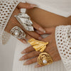 Ring Metal Imitation Pearl Pleated Leaves Geometric Animal Zodiac Electroplated Women's