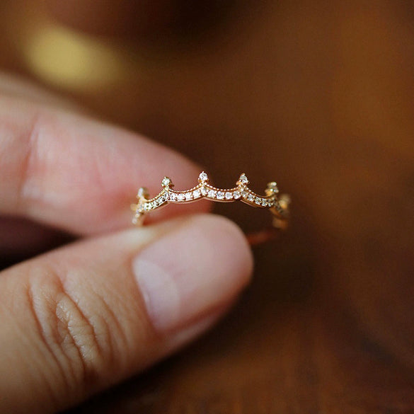 Ring Microinlaid Zircon Princess Crown Retro Jewelry