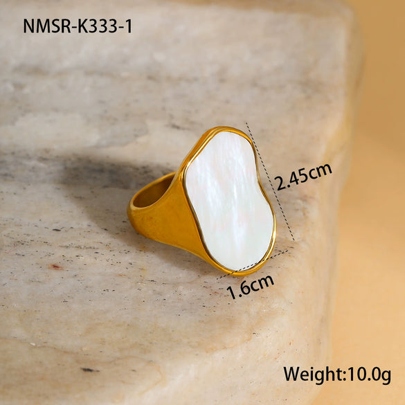 Ring Motherofpearl Titanium Steel Light Luxury Geometric Electroplated 18K Gold Nonfading