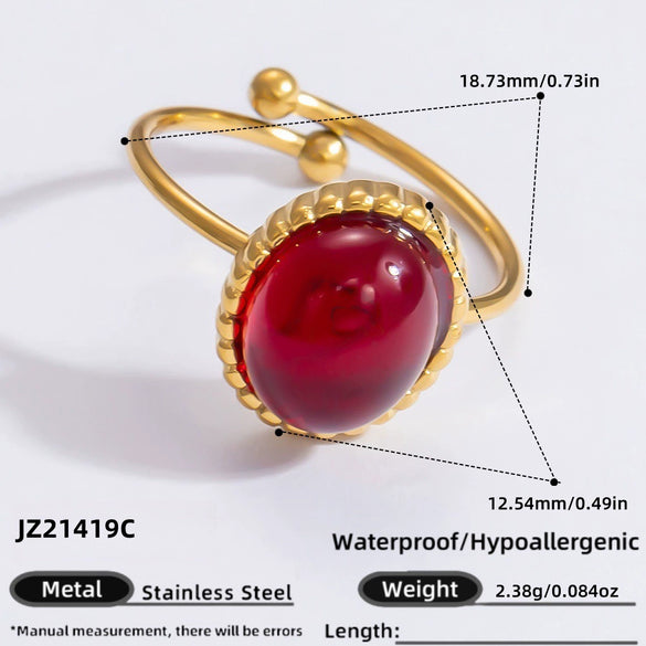 Ring Natural Stone Retro Light Luxury Colorretaining Devil's Eye Stainless Steel Geometric Electroplating Women's Jewelry