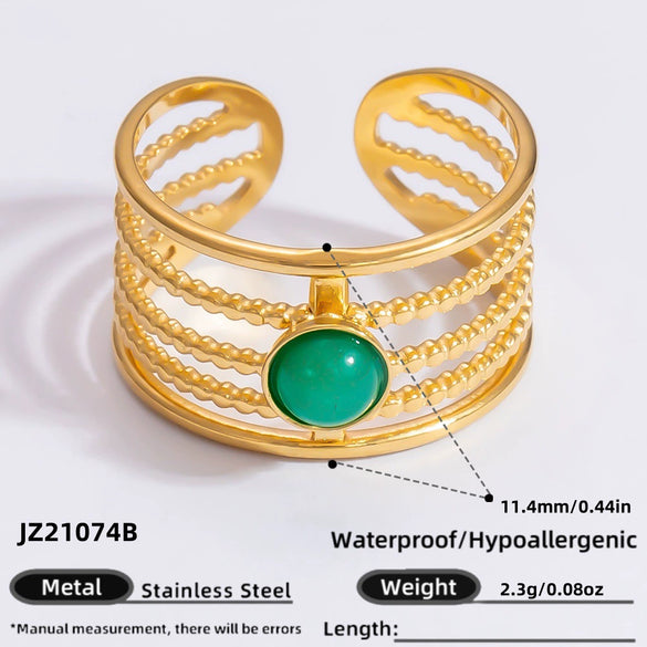Ring Natural Stone Retro Light Luxury Colorretaining Devil's Eye Stainless Steel Geometric Electroplating Women's Jewelry