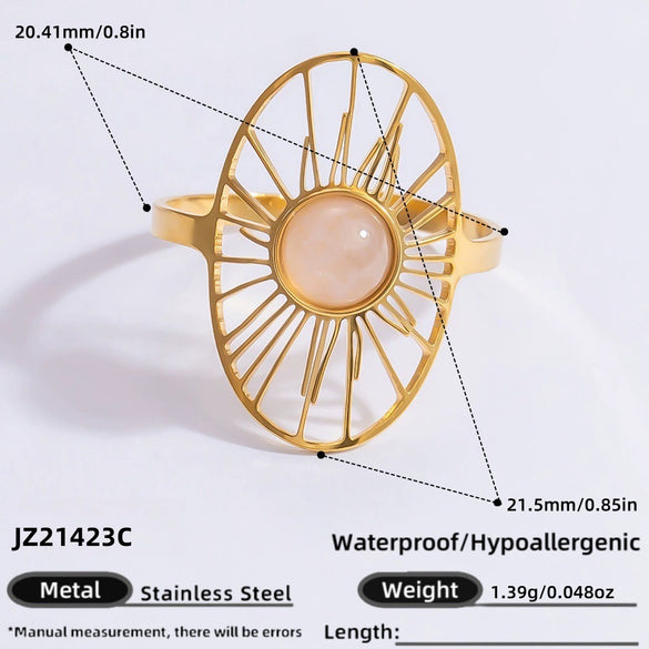 Ring Natural Stone Retro Light Luxury Colorretaining Devil's Eye Stainless Steel Geometric Electroplating Women's Jewelry