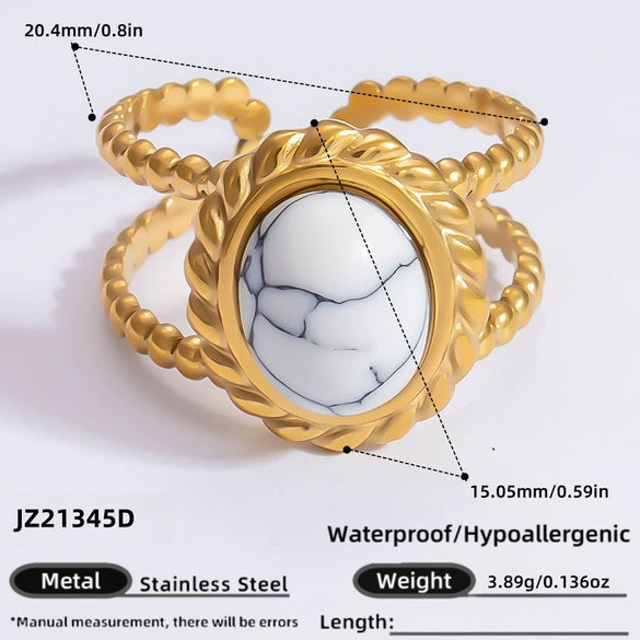 Ring Natural Stone Retro Light Luxury Colorretaining Devil's Eye Stainless Steel Geometric Electroplating Women's Jewelry