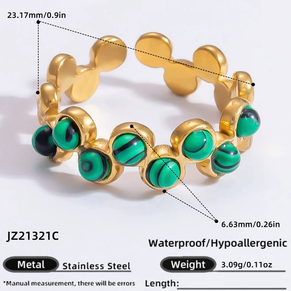 Ring Natural Stone Retro Light Luxury Colorretaining Devil's Eye Stainless Steel Geometric Electroplating Women's Jewelry