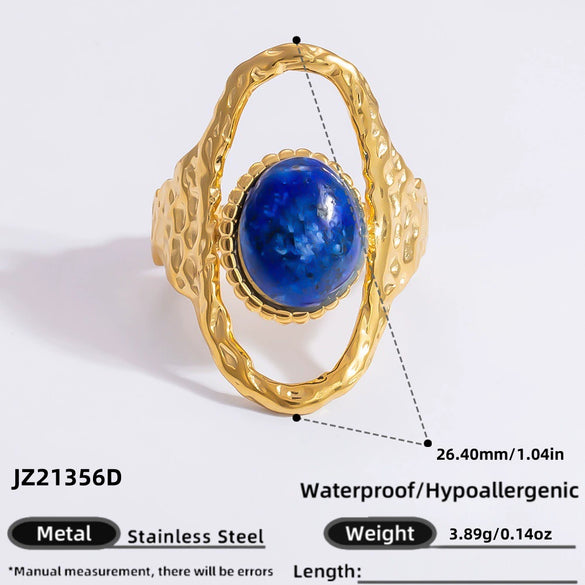 Ring Natural Stone Retro Light Luxury Colorretaining Devil's Eye Stainless Steel Geometric Electroplating Women's Jewelry