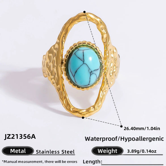 Ring Natural Stone Retro Light Luxury Colorretaining Devil's Eye Stainless Steel Geometric Electroplating Women's Jewelry