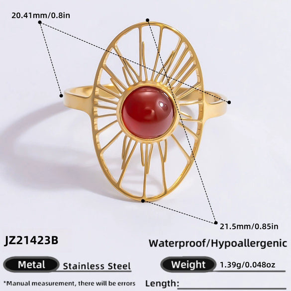 Ring Natural Stone Retro Light Luxury Colorretaining Devil's Eye Stainless Steel Geometric Electroplating Women's Jewelry