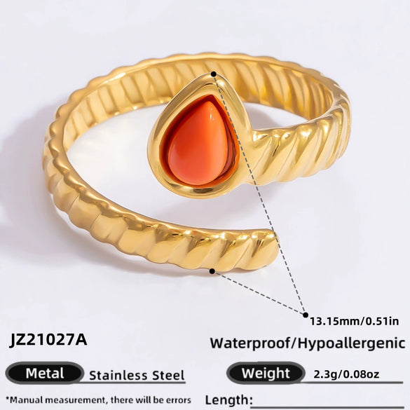 Ring Natural Stone Retro Light Luxury Colorretaining Devil's Eye Stainless Steel Geometric Electroplating Women's Jewelry