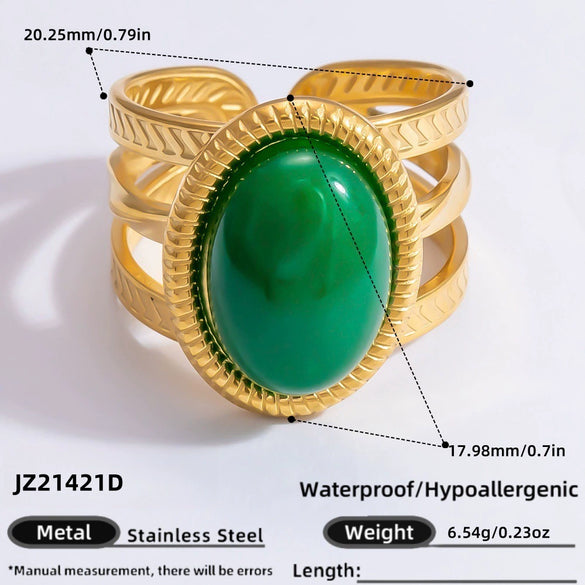 Ring Natural Stone Retro Light Luxury Colorretaining Devil's Eye Stainless Steel Geometric Electroplating Women's Jewelry