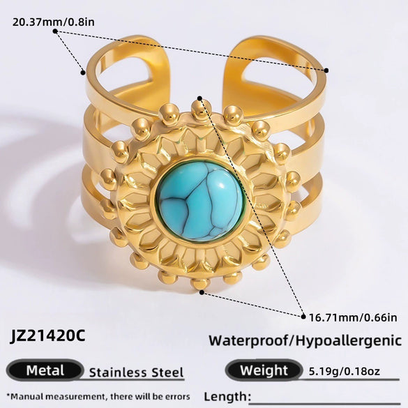 Ring Natural Stone Retro Light Luxury Colorretaining Devil's Eye Stainless Steel Geometric Electroplating Women's Jewelry