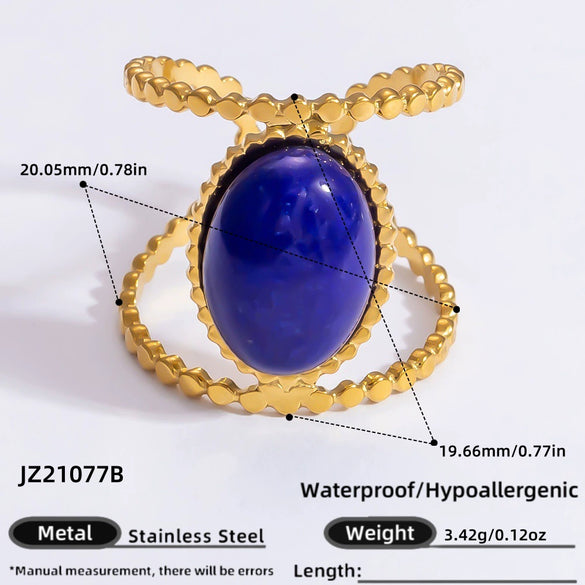 Ring Natural Stone Retro Light Luxury Colorretaining Devil's Eye Stainless Steel Geometric Electroplating Women's Jewelry