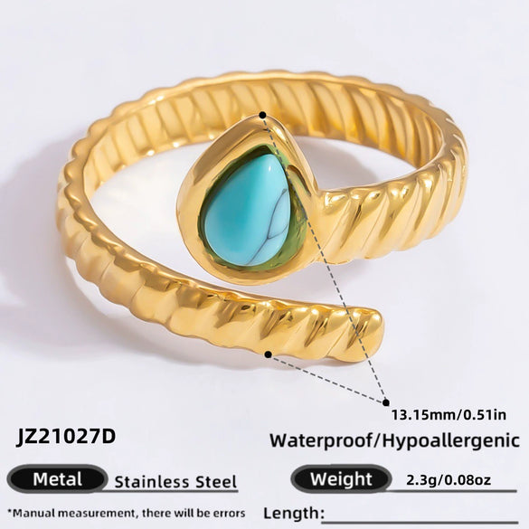 Ring Natural Stone Retro Light Luxury Colorretaining Devil's Eye Stainless Steel Geometric Electroplating Women's Jewelry