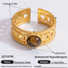 Ring Natural Stone Retro Light Luxury Colorretaining Devil's Eye Stainless Steel Geometric Electroplating Women's Jewelry