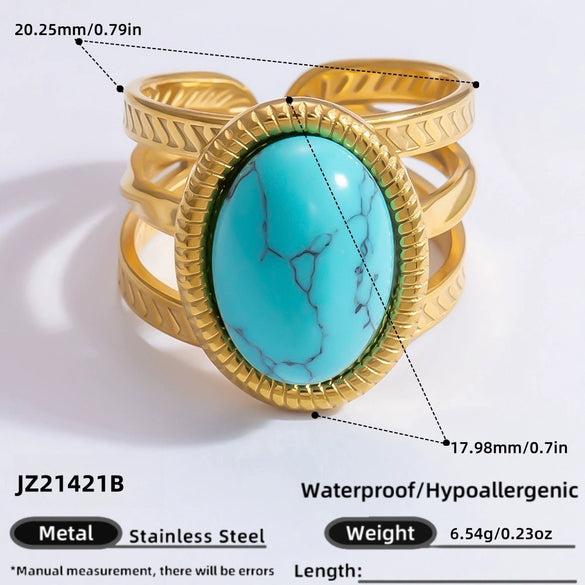 Ring Natural Stone Retro Light Luxury Colorretaining Devil's Eye Stainless Steel Geometric Electroplating Women's Jewelry