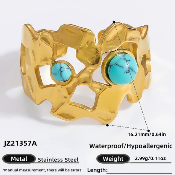 Ring Natural Stone Retro Light Luxury Colorretaining Devil's Eye Stainless Steel Geometric Electroplating Women's Jewelry