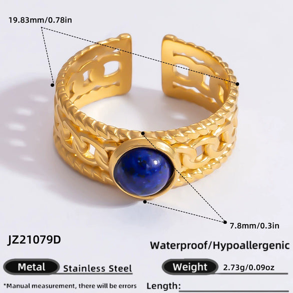 Ring Natural Stone Retro Light Luxury Colorretaining Devil's Eye Stainless Steel Geometric Electroplating Women's Jewelry