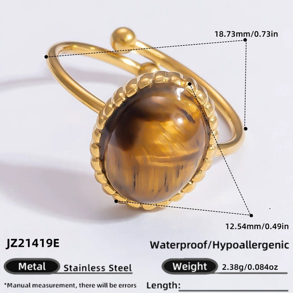Ring Natural Stone Retro Light Luxury Colorretaining Devil's Eye Stainless Steel Geometric Electroplating Women's Jewelry